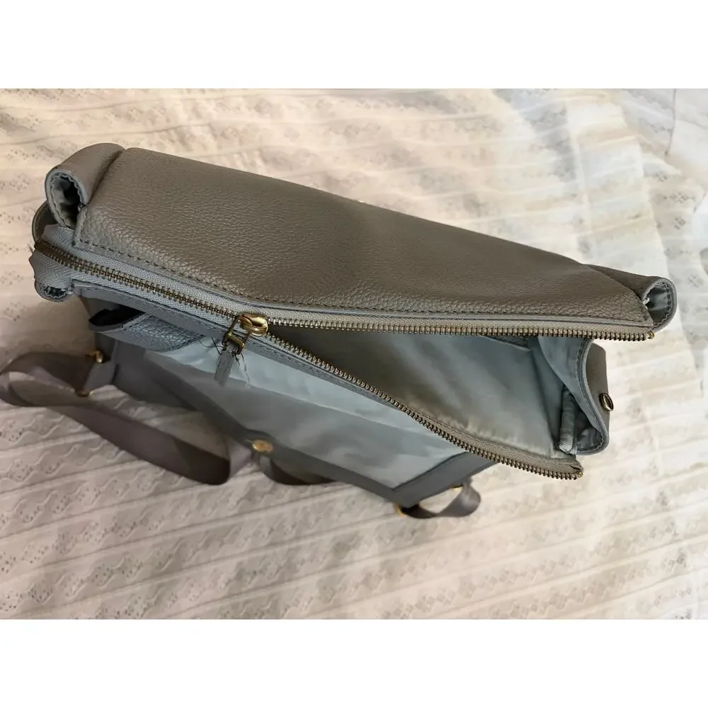 Freshly Picked Gray Faux Leather Diaper Backpack Travel Baby Bag Large